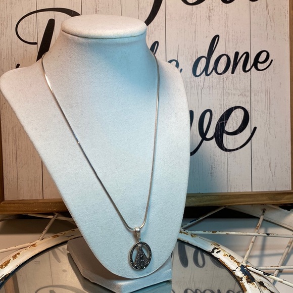 Sterling Silver Our Lady Aparecida w/Marcasite Stone Necklace by Caetanna Brazil - Picture 3 of 5